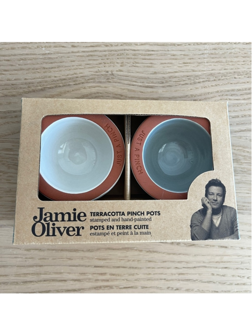 Jamie Oliver Terracotta Pinch Pots Set of 2 • Hand-Painted • NWT